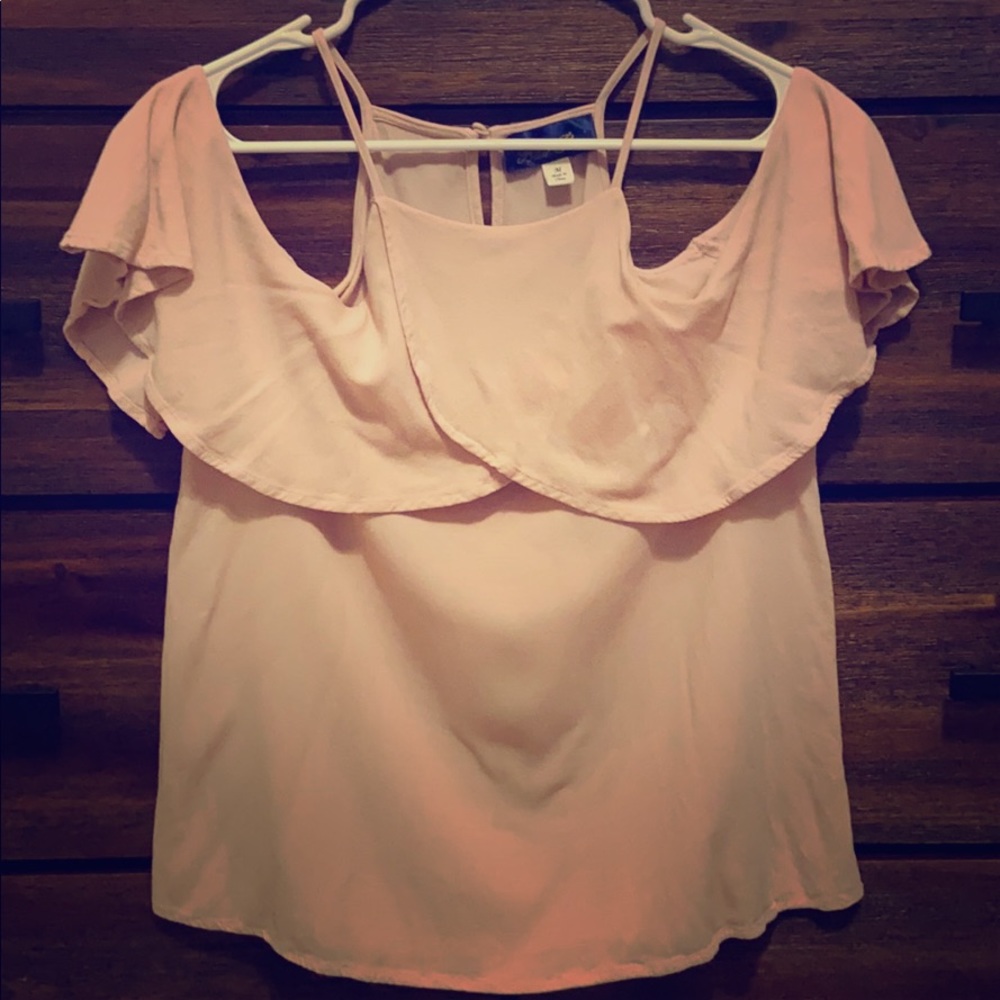 Francesca’s Blue Rain Blush Cold Shoulder Tank Top